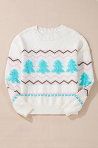 Hazel Blues® |  Christmas Tree Ribbed Hem Dropped Shoulder Sweater