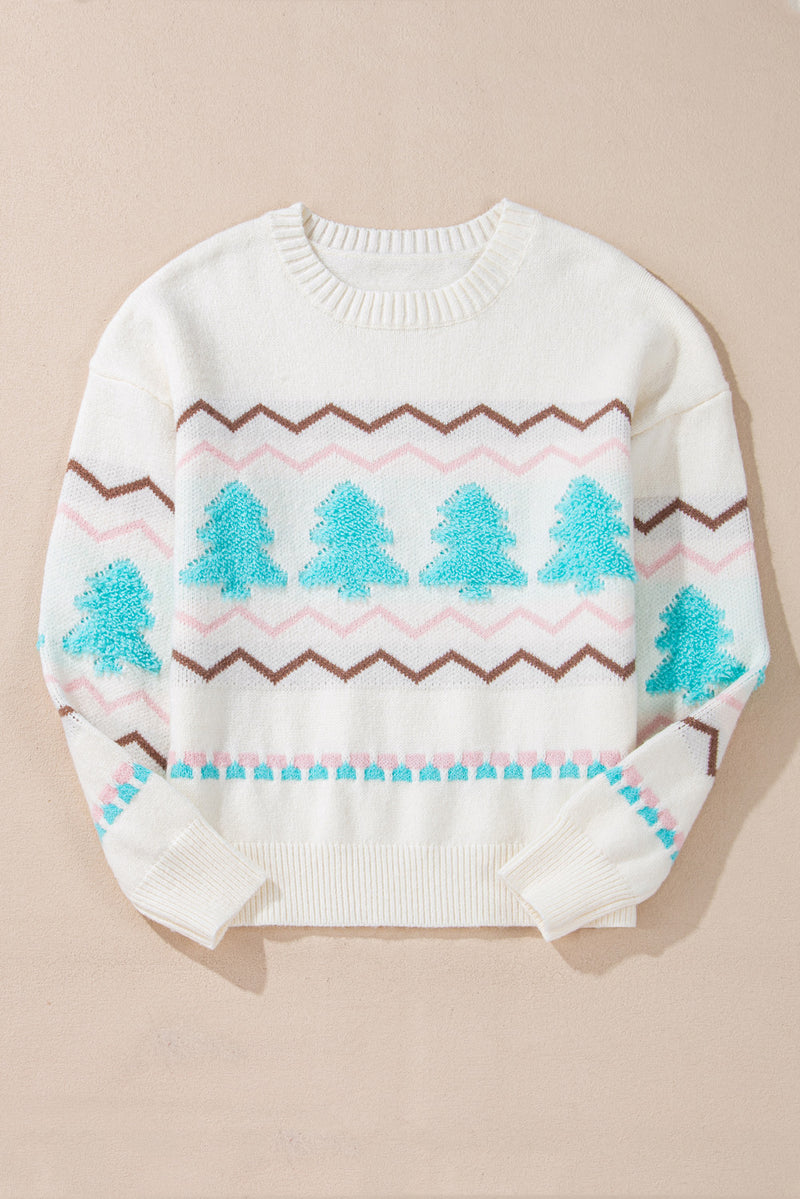 Hazel Blues® |  Christmas Tree Ribbed Hem Dropped Shoulder Sweater