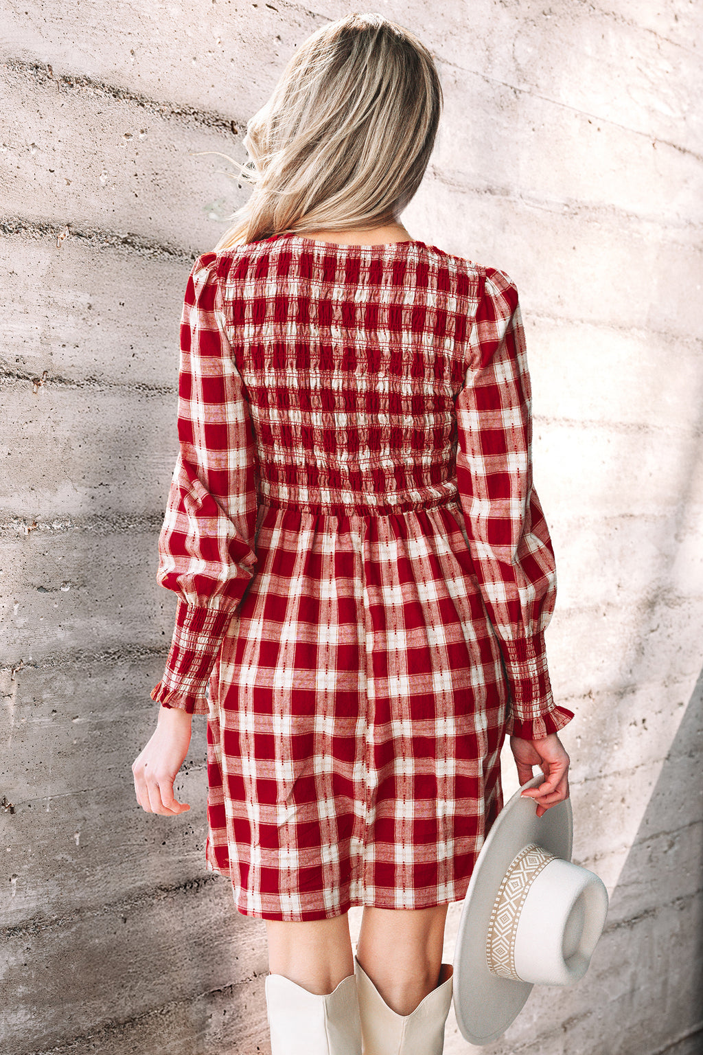 Stella James Plaid Smocked Mini Dress