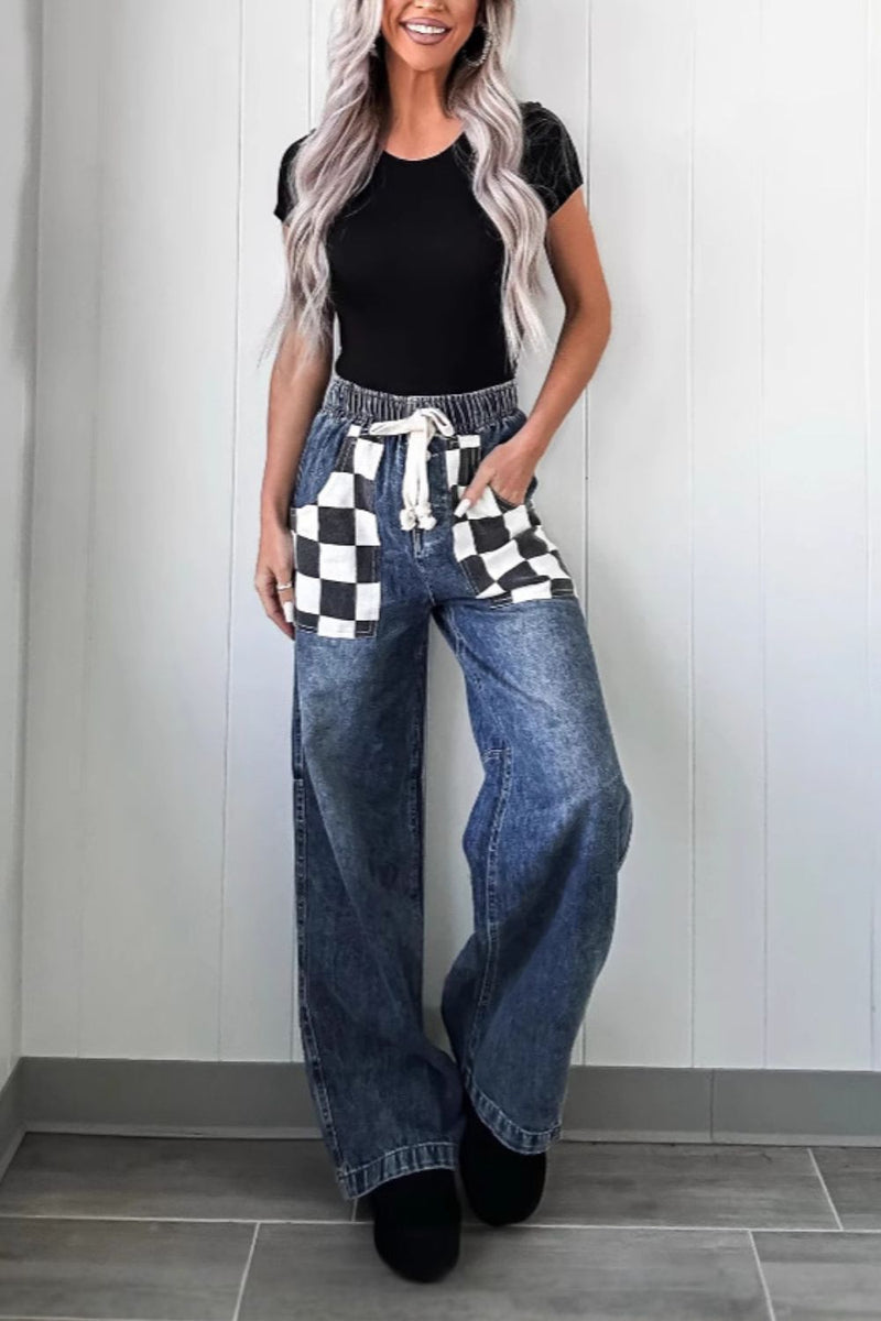 Hazel Blues® |  Checkered Wide Leg Jeans