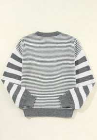 Hazel Blues® |  Striped Round Neck Dropped Shoulder Sweater