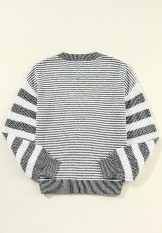 Hazel Blues® |  Striped Round Neck Dropped Shoulder Sweater