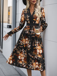 Hazel Blues® |  Printed Notched Long Sleeve Midi Dress