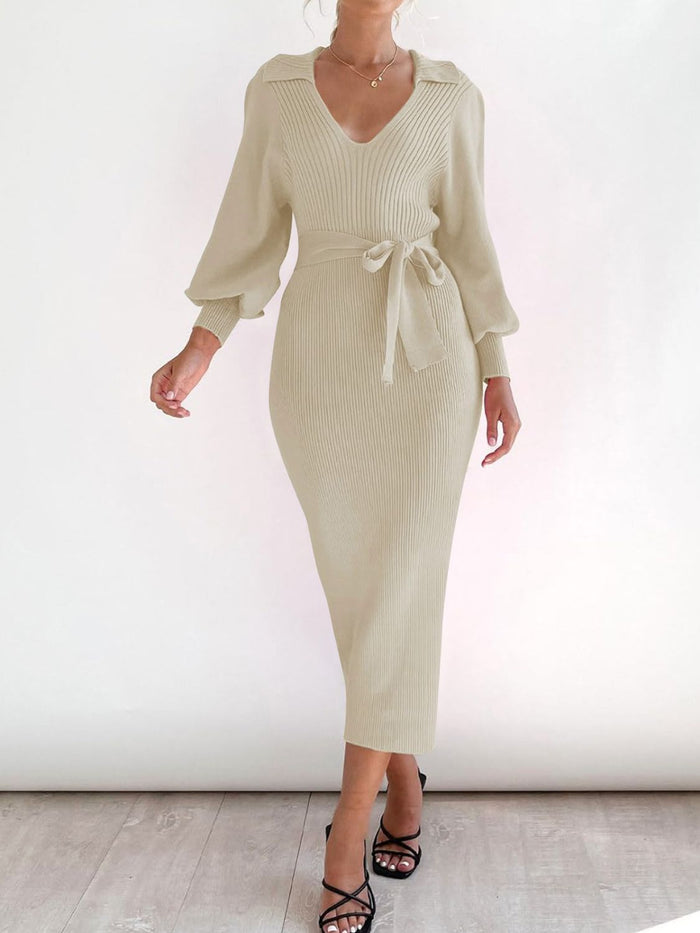 Hazel Blues® |  Tied Long Sleeve Wrap Sweater Dress