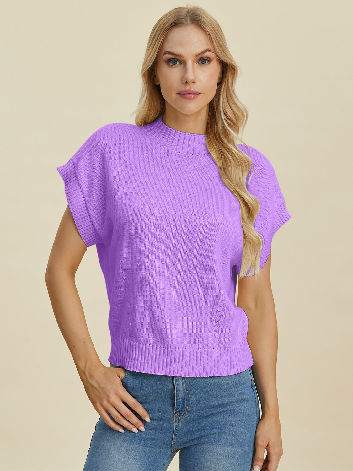 Hazel Blues® |  Double Take Mock Neck Short Sleeve Sweater