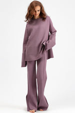 Hazel Blues® |  Basic Bae Slit Round Neck Long Sleeve Top and Drawstring Pants Sweater Set