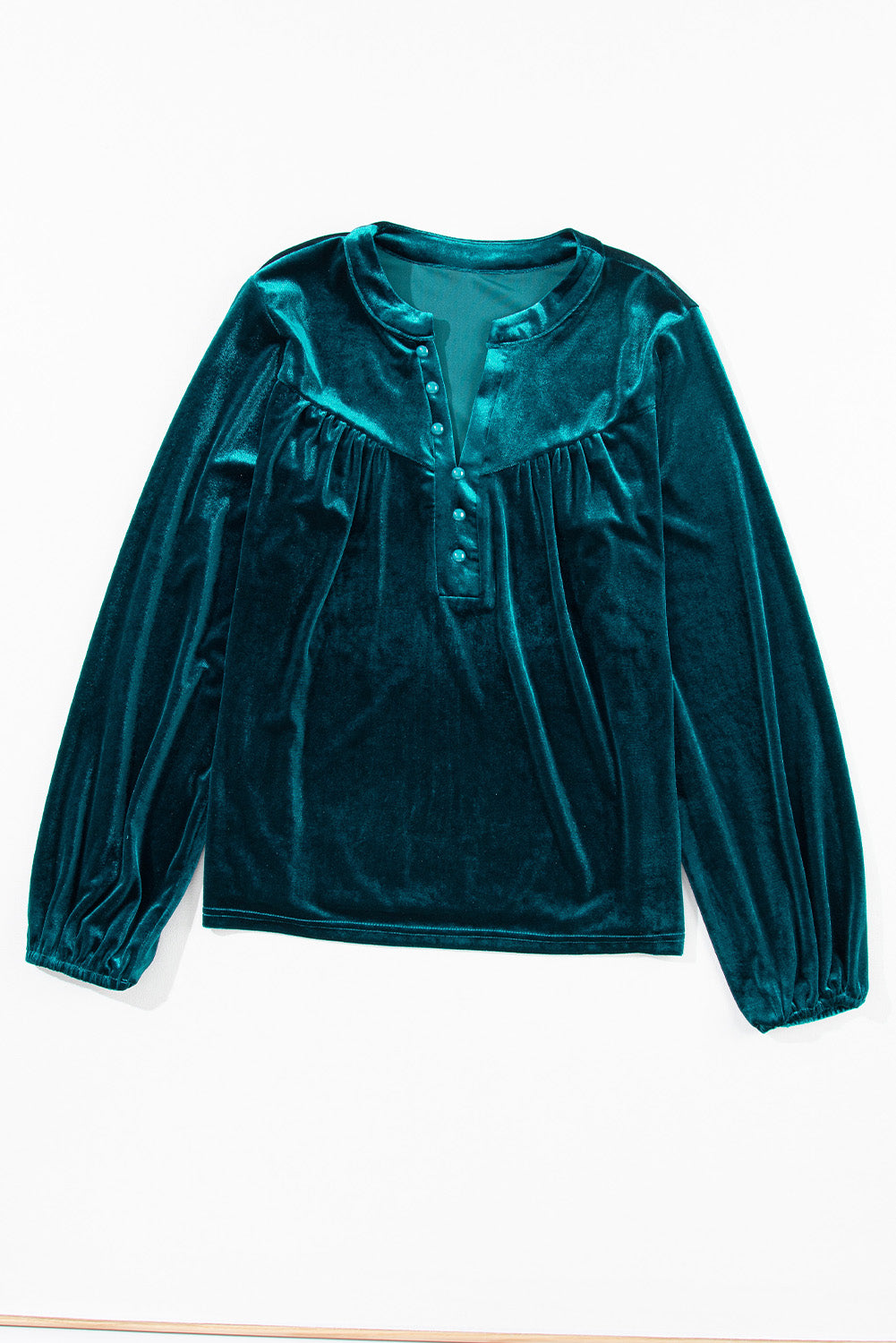 Hazel Blues® |  Notched Long Sleeve Velvet Top