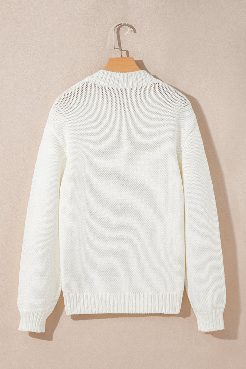 Hazel Blues® |  White Embroidered Bow Boots Graphic Drop Shoulder Sweater