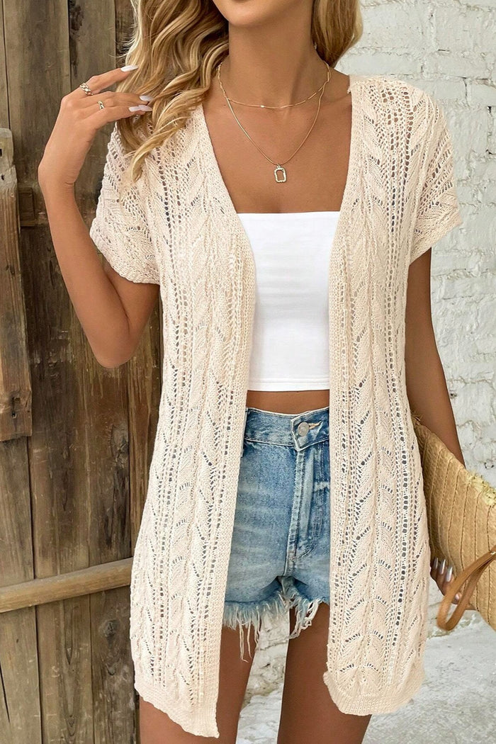 Hazel Blues® |  Openwork Open Front Short Sleeve Cardigan