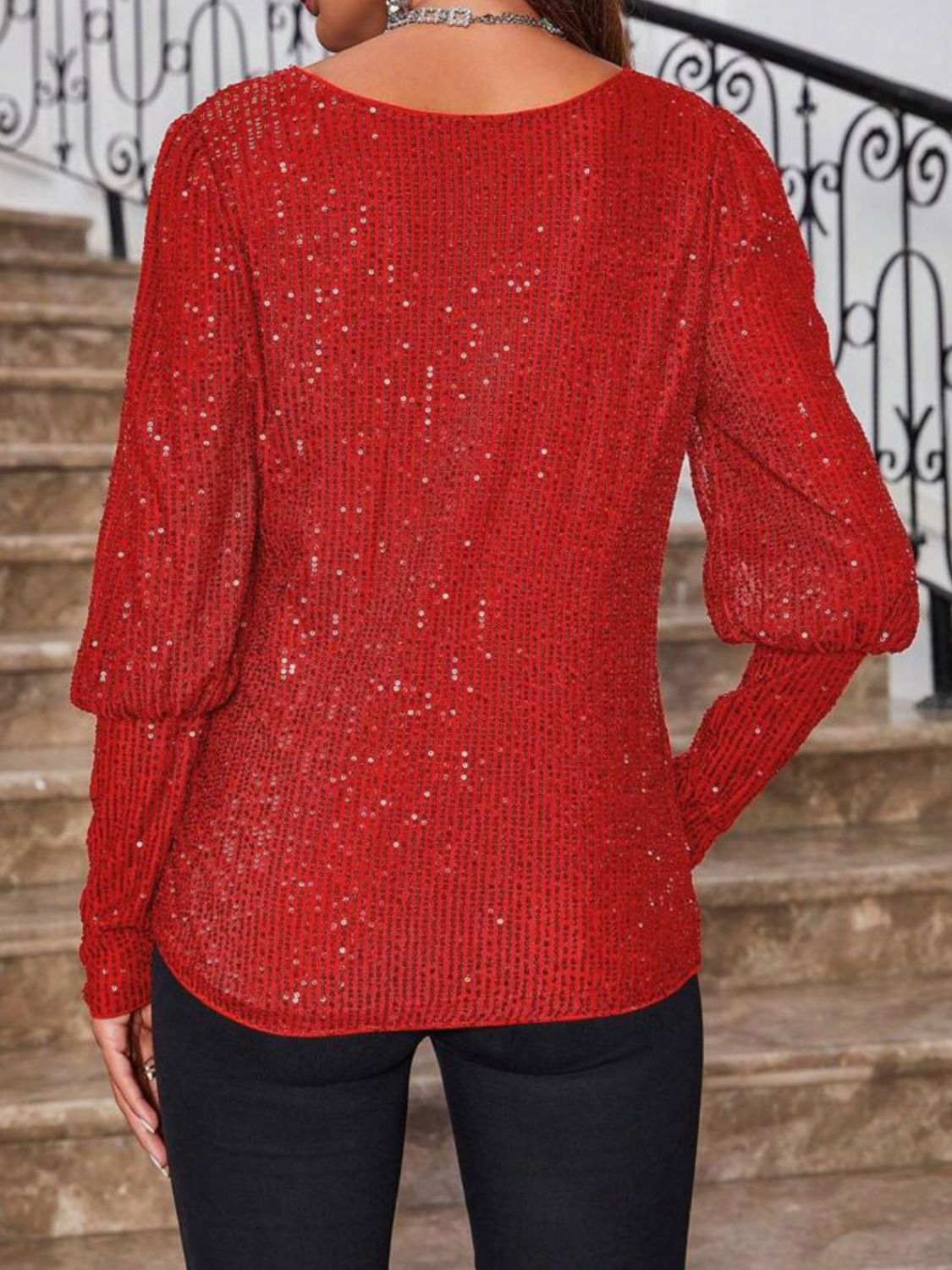 Hazel Blues® |  Sequin Boat Neck Long Sleeve Top