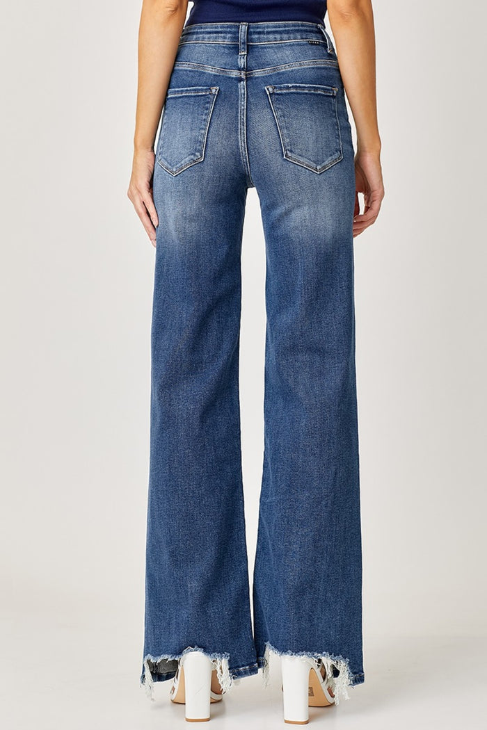 Hazel Blues® |  Risen High Rise Frayed Hem Wide Leg Jeans