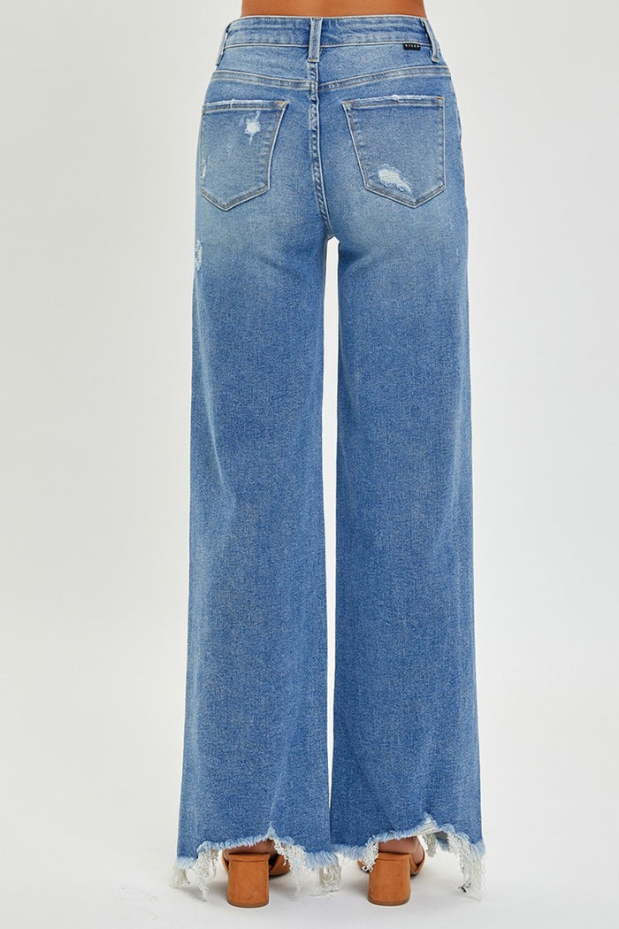 Hazel Blues® |  RISEN High Rise Frayed Hem Wide Leg Jeans