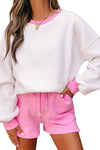 Hazel Blues® |  Strawberry Pink Color Block Pullover and Lace-up Elastic Waist Shorts Set