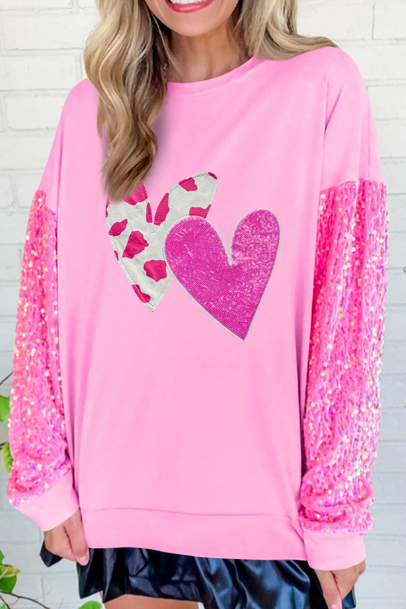 Hazel Blues® |  Valentine’s Day Sequin Heart Long Sleeve Sweatshirt