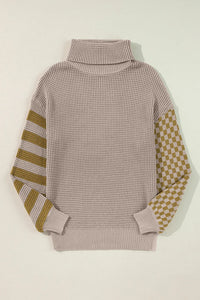 Hazel Blues® |  Checkered Striped Turtleneck Long Sleeve Sweater