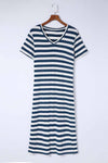 Hazel Blues® | Striped V-Neck Short Sleeve Side Slit Dress - Hazel Blues®