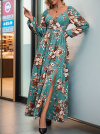 Hazel Blues® |  Slit Printed Surplice Long Sleeve Maxi Dress