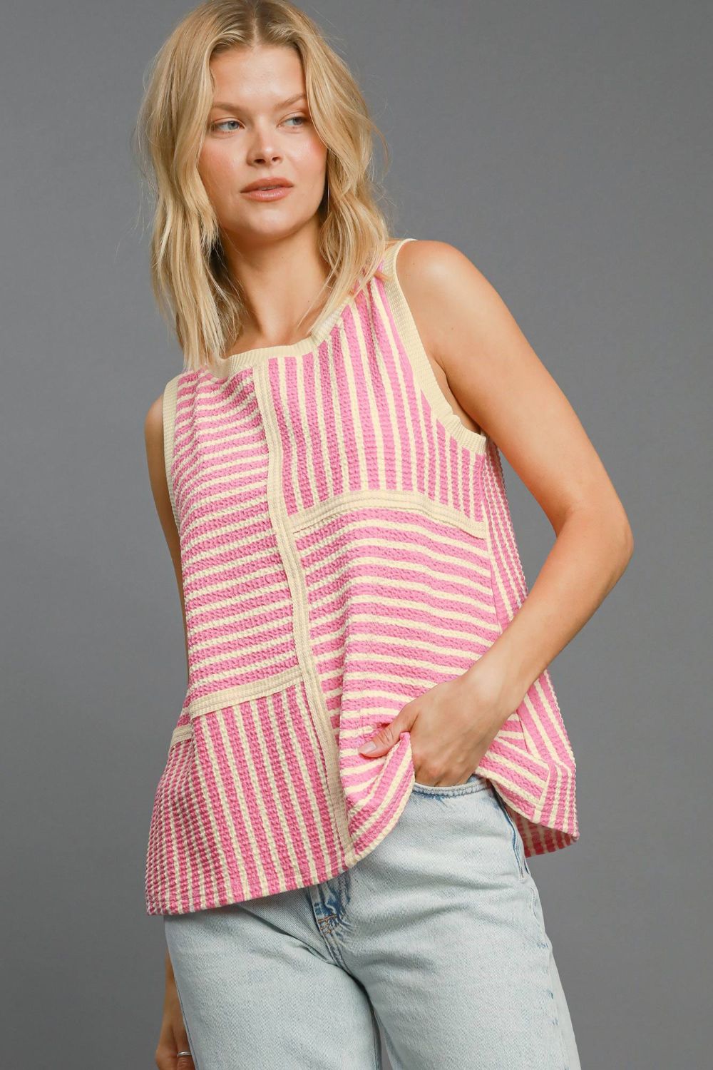 Hazel Blues® |  Umgee Round Neck Texture Striped Tank