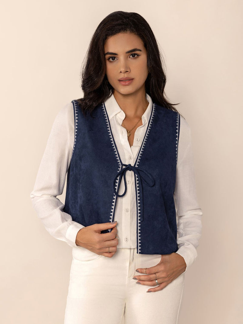 Hazel Blues® |  Tied Contrast Trim Vest