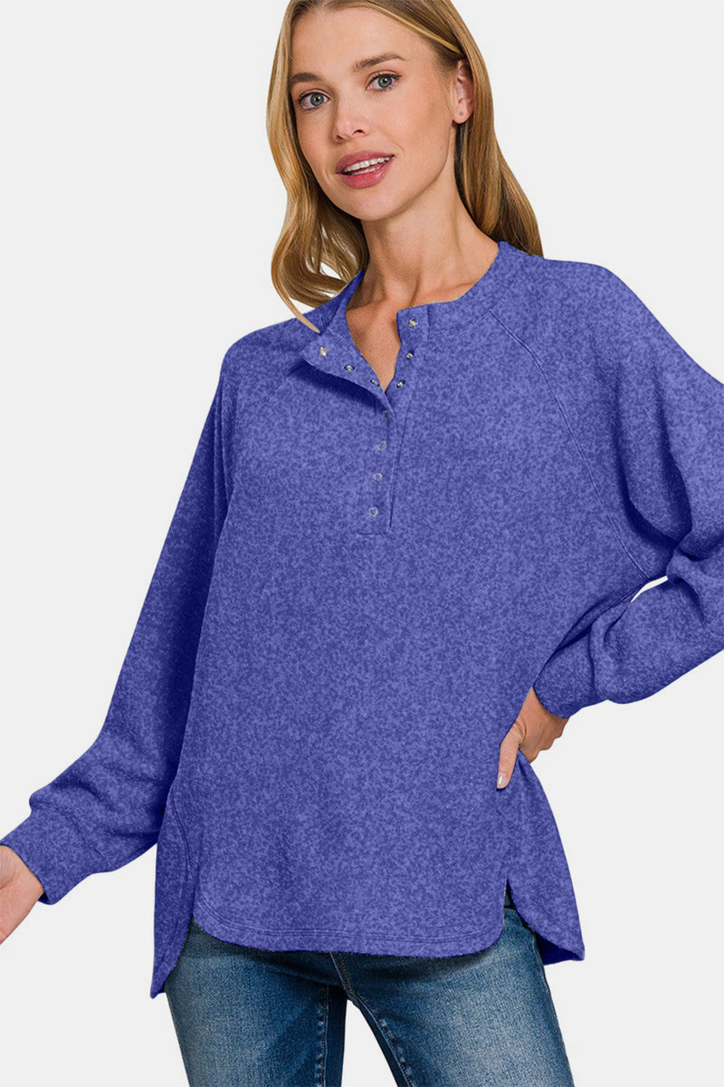 Hazel Blues® |  Zenana Brushed Melange Hacci High-Low Sweater