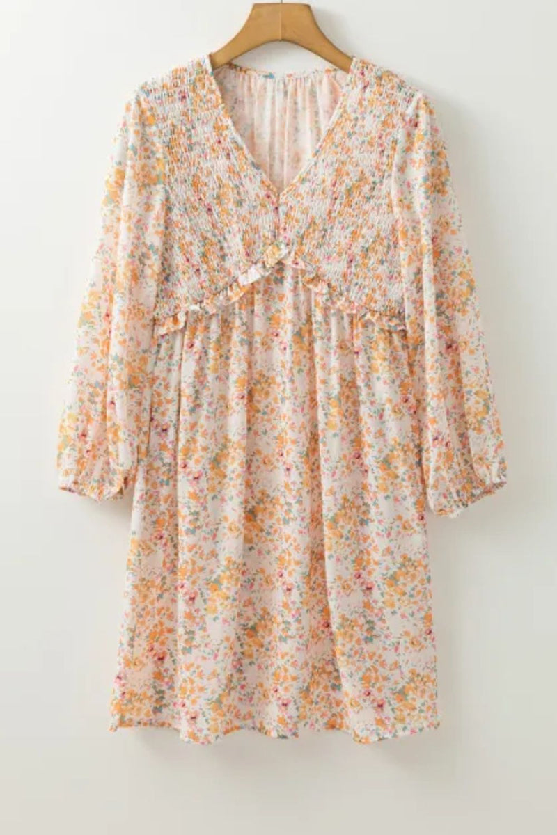 Hazel Blues® |  Printed V-Neck Balloon Sleeve Mini Dress