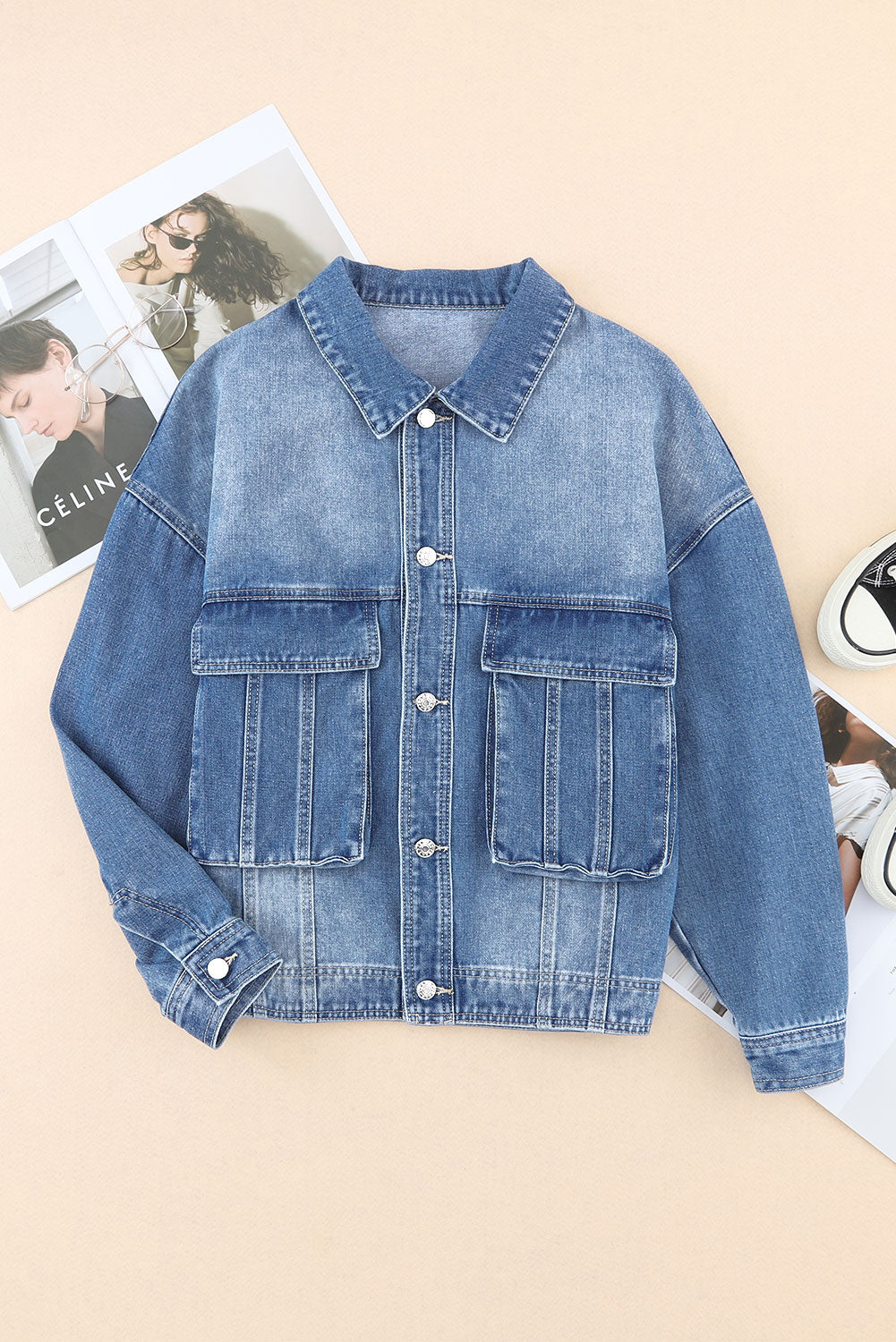 Hazel Blues® |  Collared Neck Button Up Denim Jacket