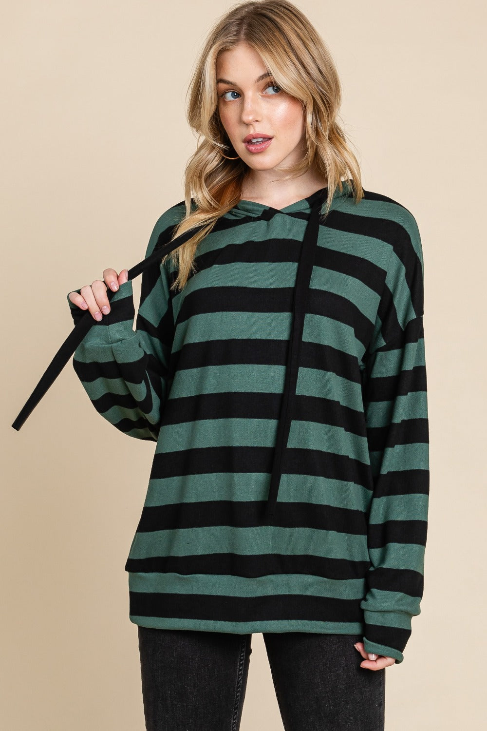 Hazel Blues® |  BOMBOM Drawstring Striped Dropped Shoulder Hoodie