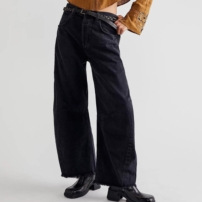 Hazel Blues® |  Raw Hem Wide Leg Jeans with Pockets