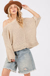 Hazel Blues® |  SAGE + FIG Distressed Asymmetrical Open Stitch Sweater