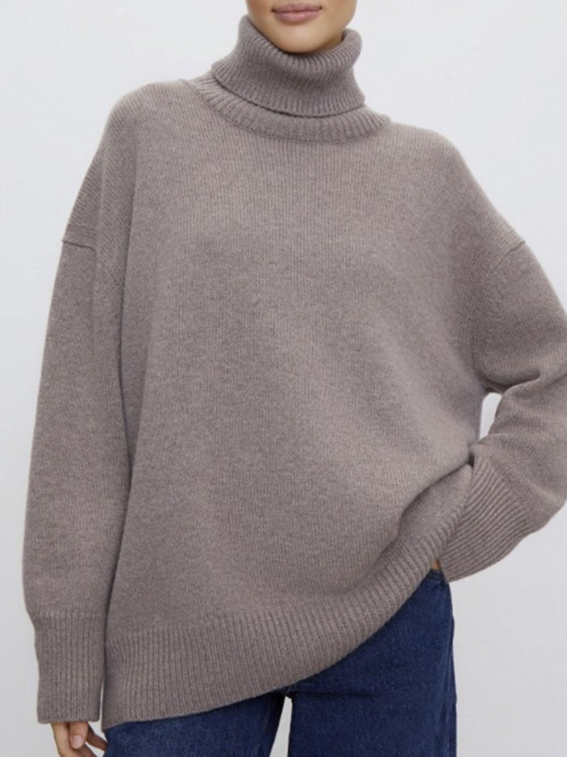 Hazel Blues® |  Ribbed Detail Turtleneck Dropped Shoulder Sweater