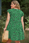 Hazel Blues® | Ruffled Leopard Cap Sleeve Mini Dress