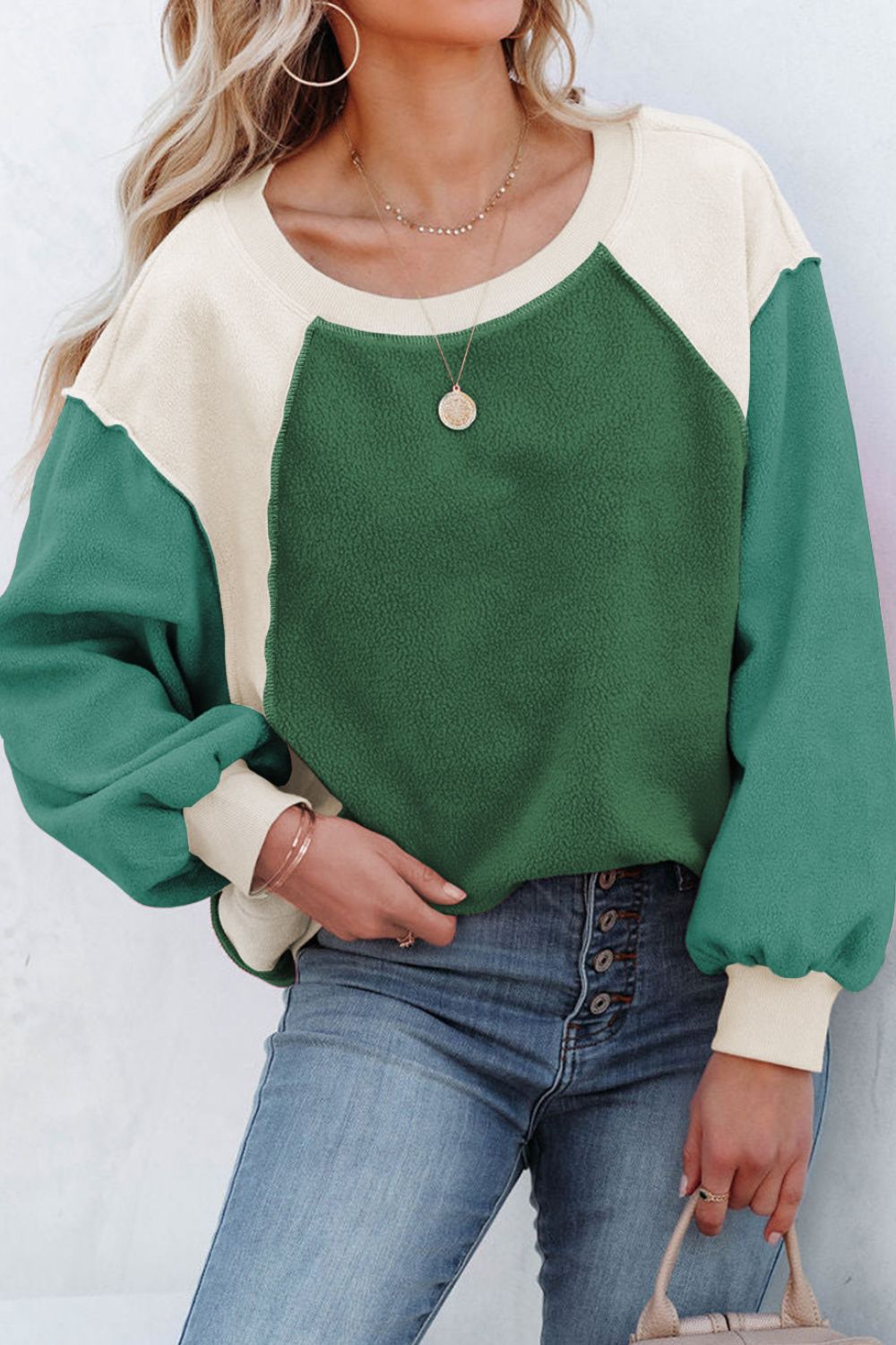 Hazel Blues® |  Color Block Round Neck Long Sleeve Sweatshirt