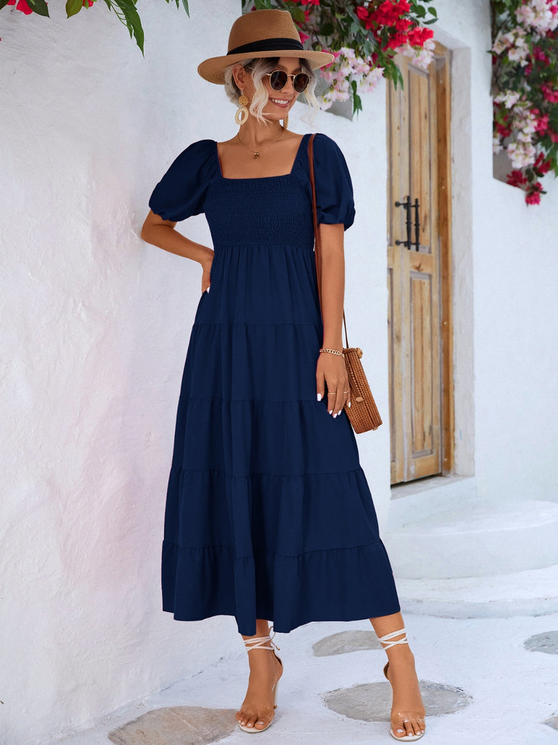 Hazel Blues® |  Tiered Smocked Short Sleeve Dress
