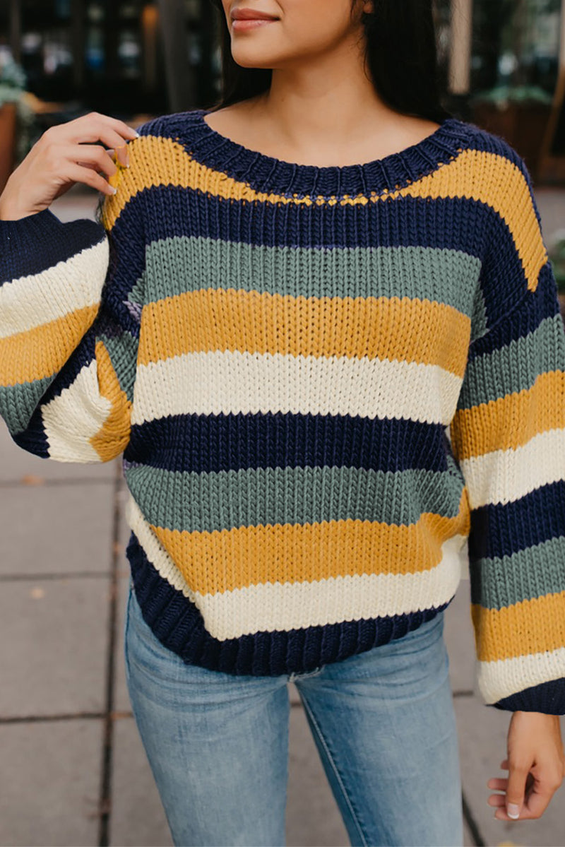 Hazel Blues® |  Color Block Round Neck Dropped Shoulder Sweater