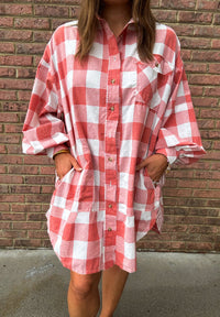 Hazel Blues® |  Plaid Collared Neck Long Sleeve Shirt Dress