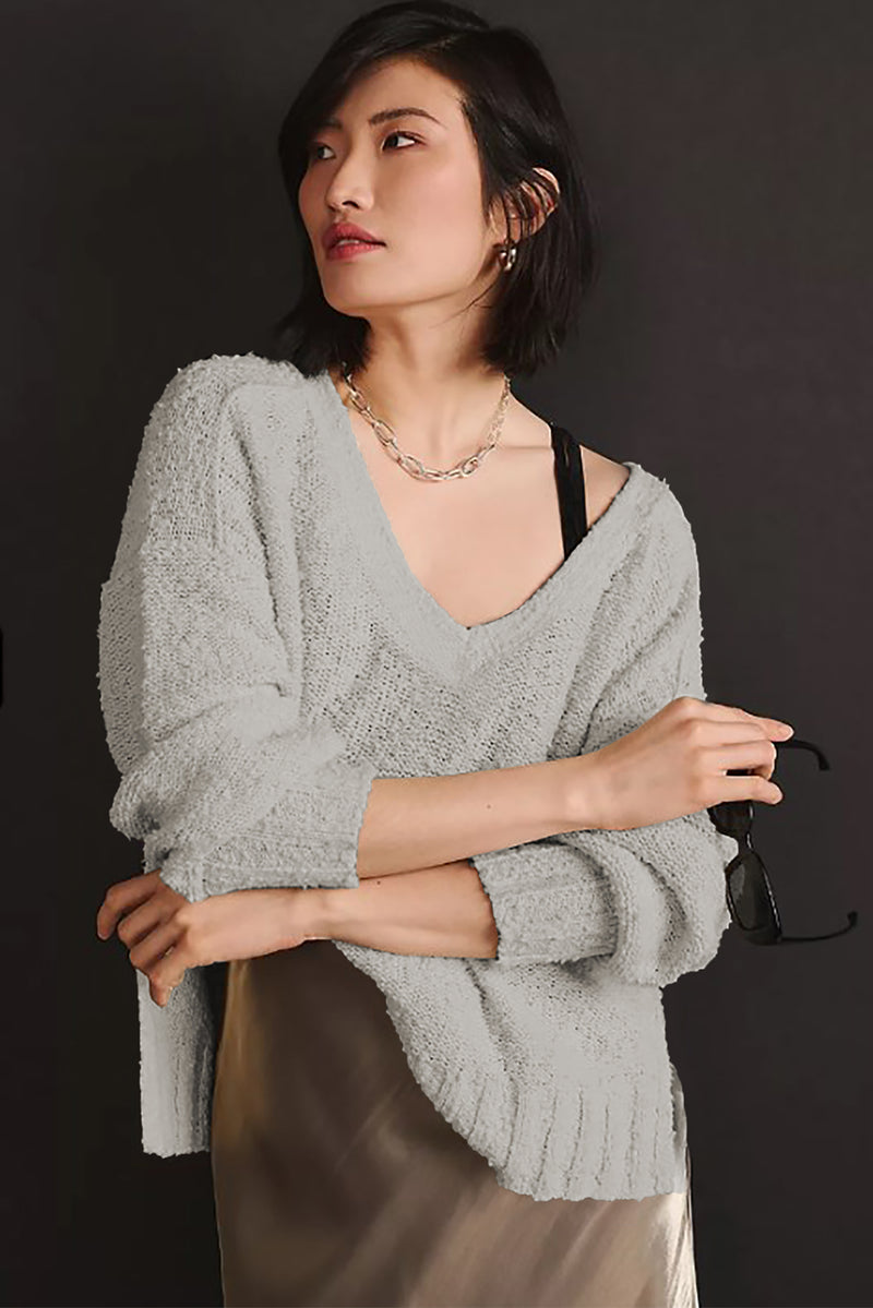 Hazel Blues® |  V-Neck Dropped Shoulder Sweater