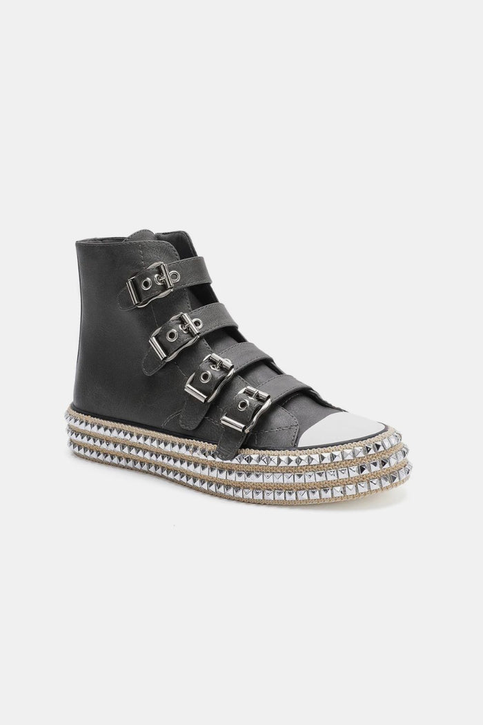 Hazel Blues® |  Beast Fashion Multi-Buckle Straps Studded Platform Sneakers