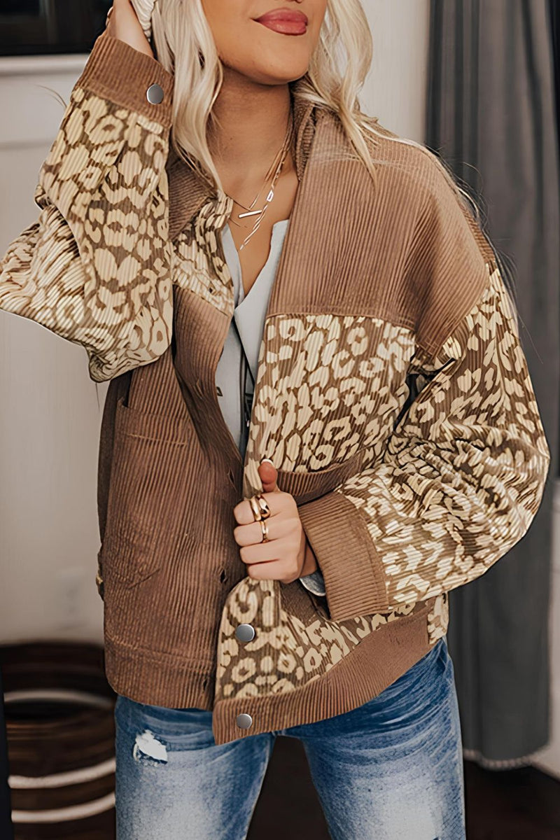 Hazel Blues® |  Leopard Button Up Drop Shoulder Jacket