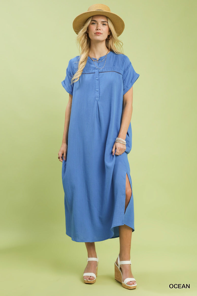 short sleeve gauze midi dress Orange Principles Short Sleeve Gauze Column Midi Dress