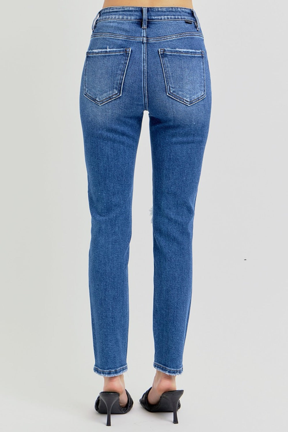 Hazel Blues® |  RISEN High Rise Ankle Skinny Knee Distressed Jeans