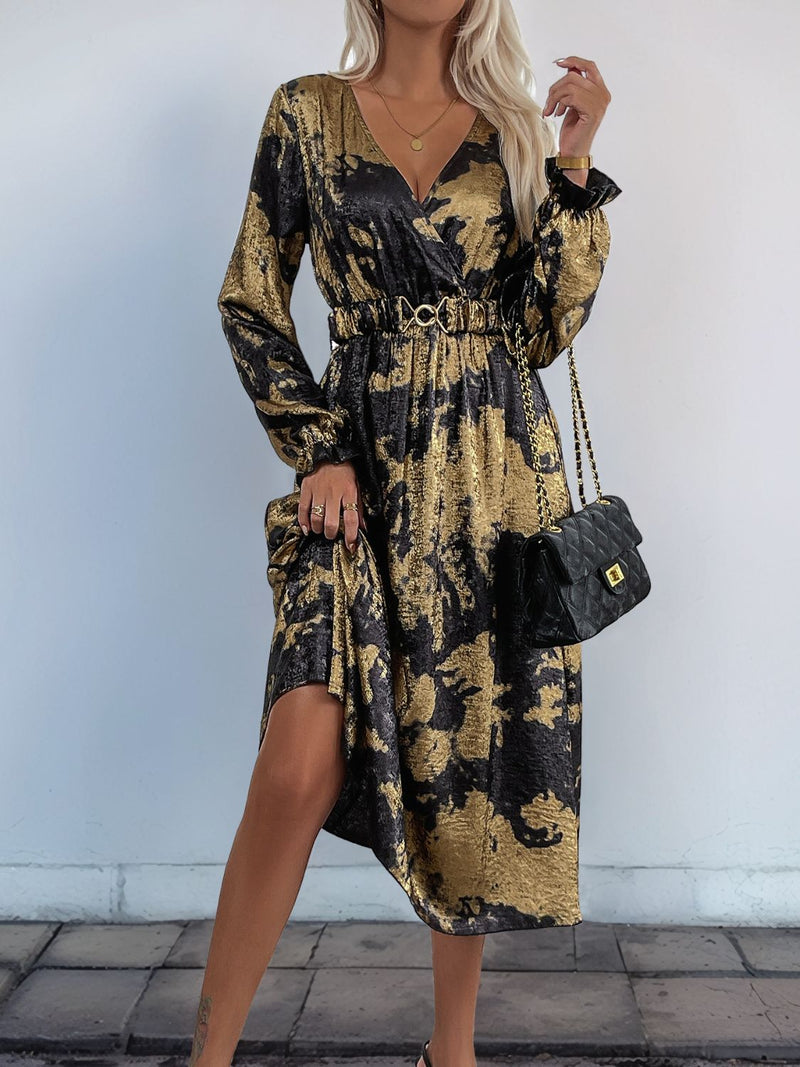 Hazel Blues® |  Perfee Printed Surplice Long Sleeve Midi Dress