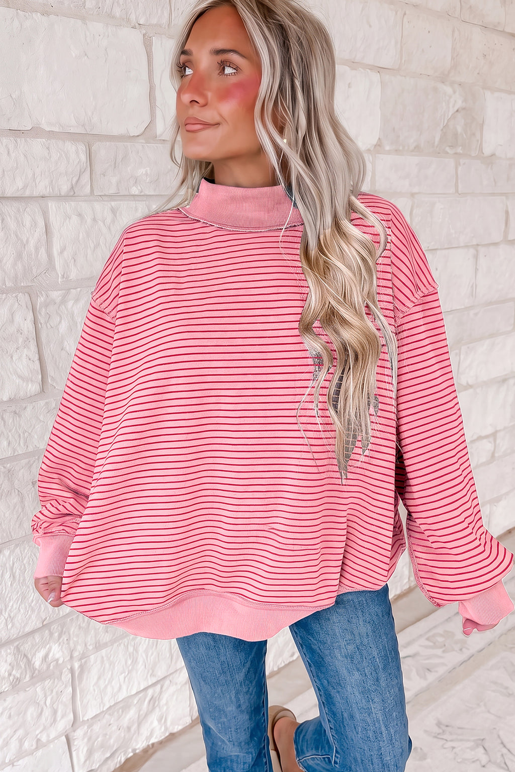 Ansley Belle Pink Stripe Color-Block Sweatshirt
