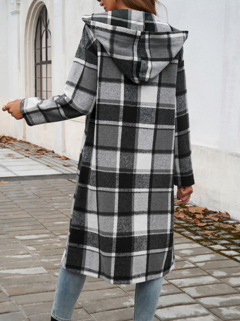 Hazel Blues® |  Plaid Long Sleeve Hooded Coat
