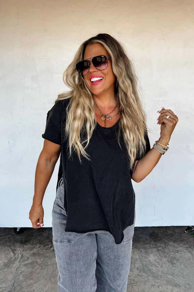 PREORDER: Joey V-Neck Washed Cotton Boyfriend Tee