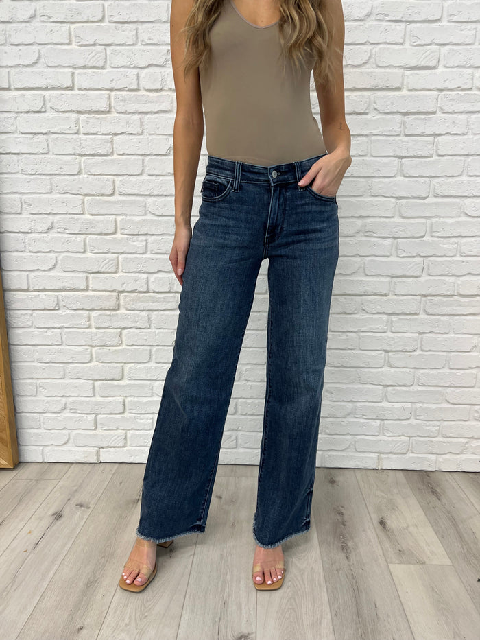 Hazel Blues® |  Addie Mid Rise Vintage Wash Wide Leg Jeans