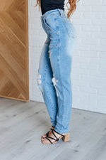 Hazel Blues® |  Aiden High Rise Patch Pocket Distressed Boyfriend Jeans