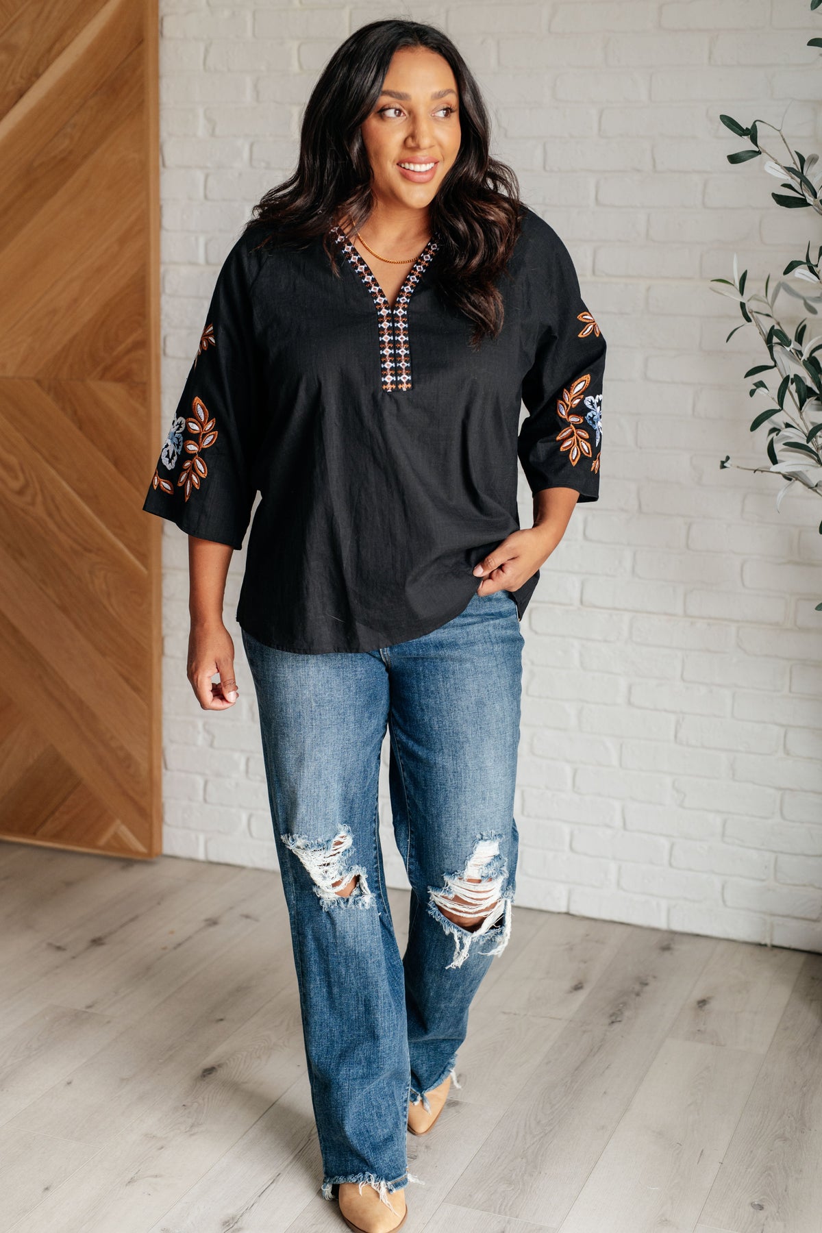 Hazel Blues® |  All In Me Embroidered V-Neck Blouse