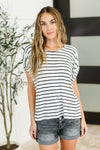 Hazel Blues® |  All Lined Up Dolman Sleeve Top in Black Ivory
