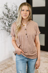 Hazel Blues® |  Almost There V-Neck Henley Top In Taupe