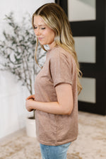 Hazel Blues® |  Almost There V-Neck Henley Top In Taupe
